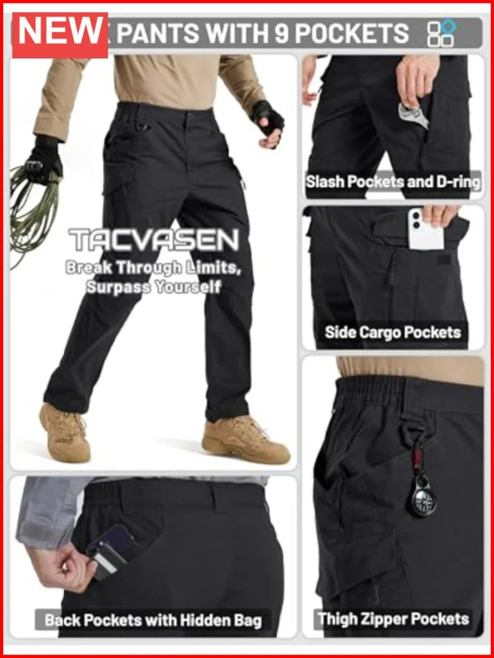 Waterproof Tactical Cargo Pants 9 Pockets Stretch Hiking Work Pants